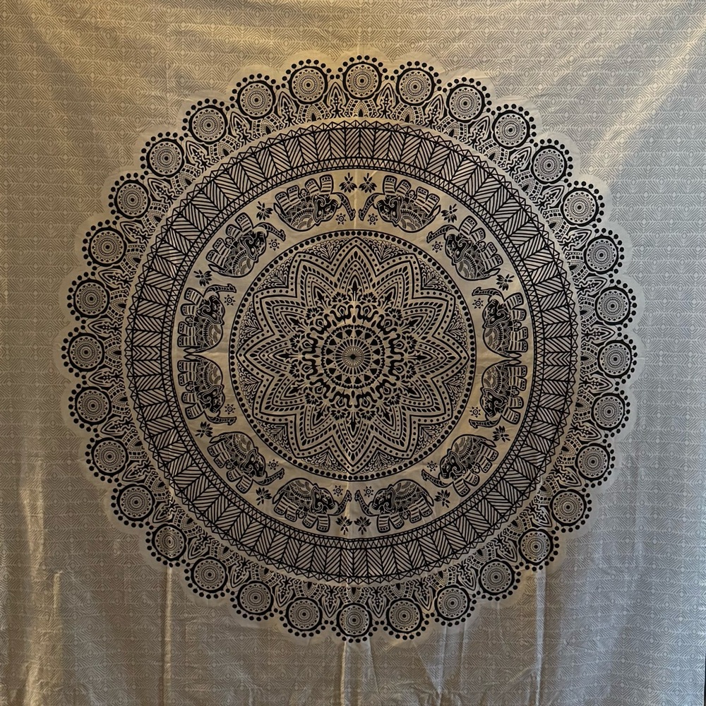Neutral & Black Elephant Mandala Wall Tapestry - Bohemian Home Decor